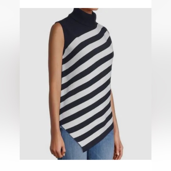 Molly Cashmere Navy Stripes Asymmetrical top - Picture 2 of 12